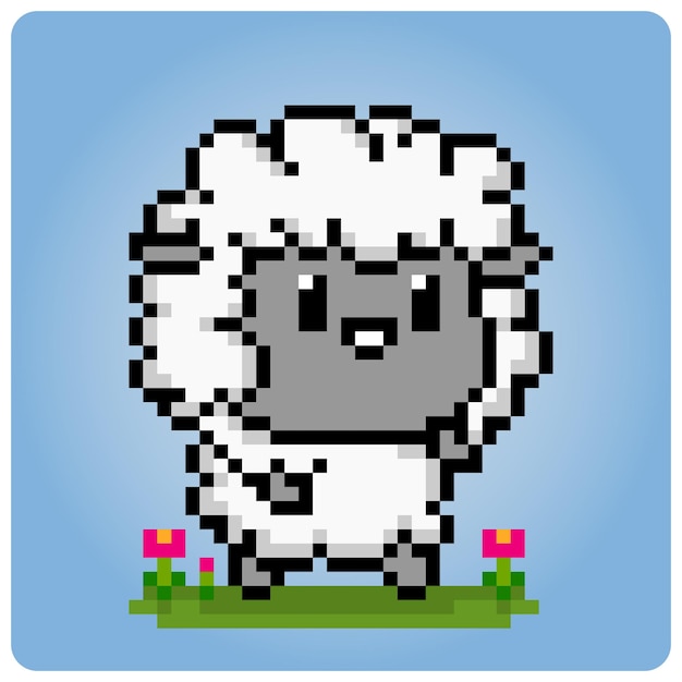 Píxel de oveja de 8 bits. Píxeles de animales para activos de juego y patrones de punto de cruz en ilustración vectorial