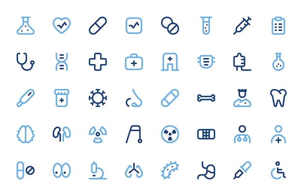 Vector pixel perfect healthcare icons set gráficos vectoriales médicos y de bienestar