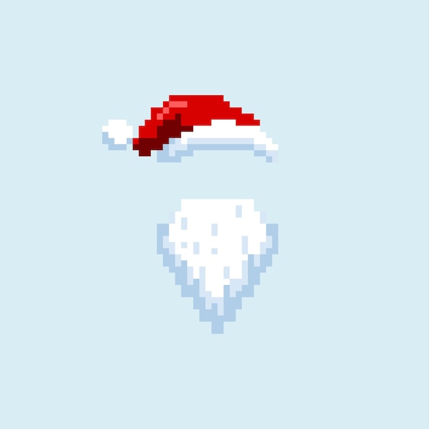 Pixel sombrero y barba de Papá Noel Elementos de diseño para el juego de pegatinas de logotipo