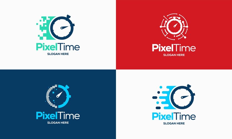 Vector pixel time logo diseños concepto vector, technology stopwatch logo diseños símbolo, icono, plantilla vector