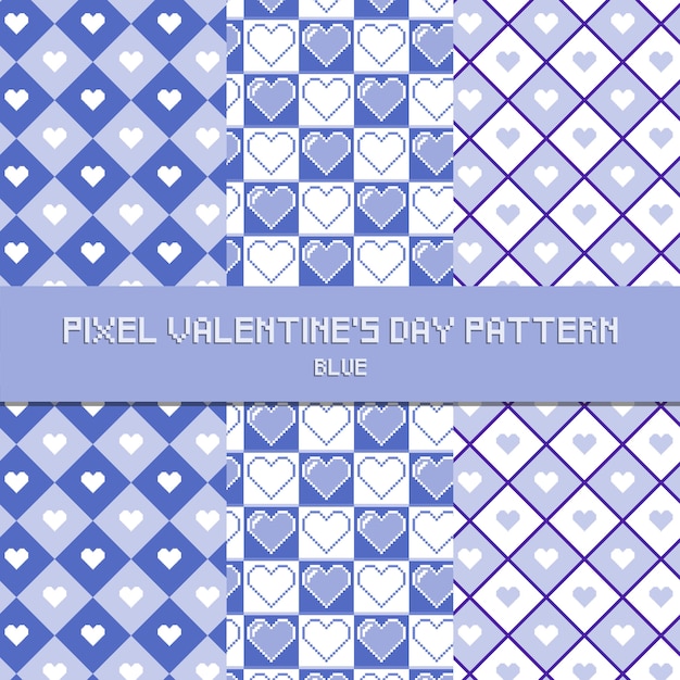 Vector pixel valentine's day pattern blue