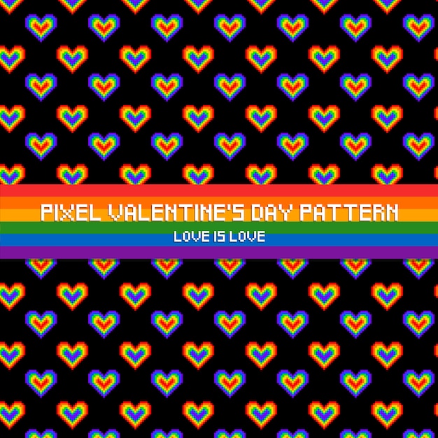 Vector pixel valentine's day pattern love is love