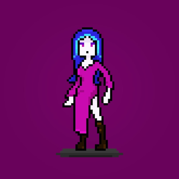 Pixel vampiro personaje femenino arte retro mujer de pie