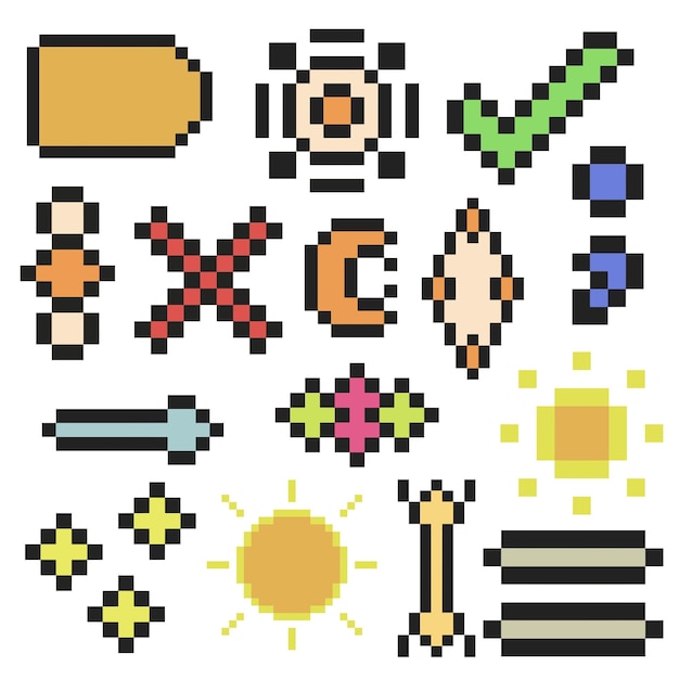 Pixelated Icons and Game Assets Collection