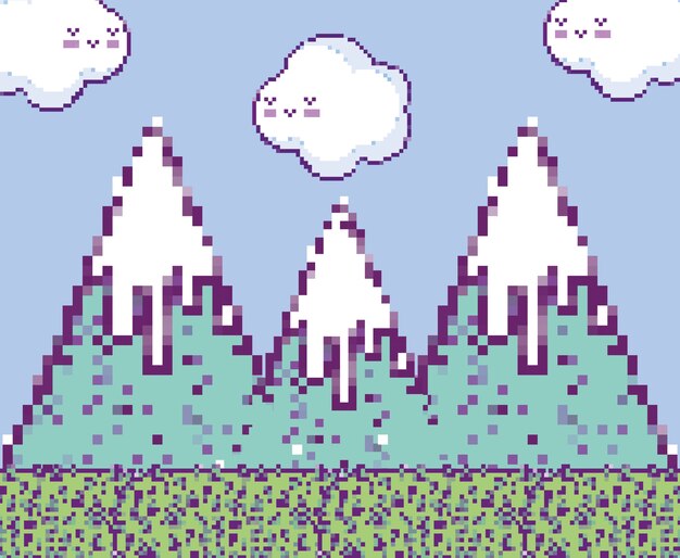 Pixelated videogame scenery cartoon concept