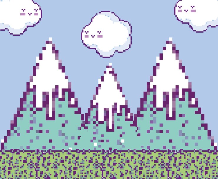 Vector pixelated videogame scenery cartoon concept