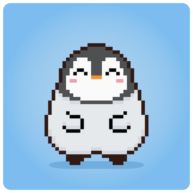 Píxeles de 8 bits, pingüino bebé gordo. Animales para activos de juego en ilustración vectorial