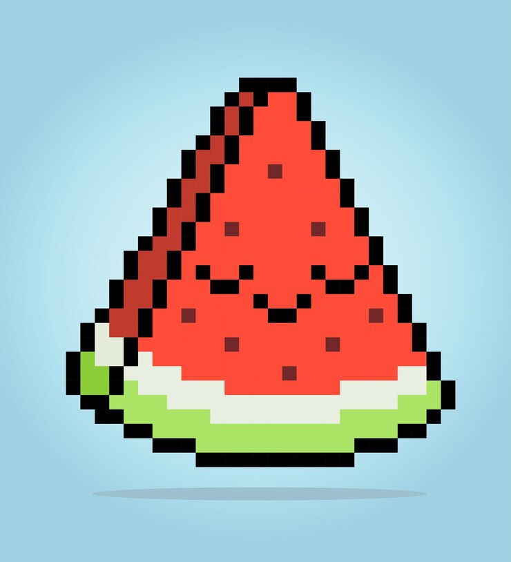 Vector píxeles de 8 bits rebanadas de sandía píxeles de frutas para iconos de juegos ilustración de stitch cross vector