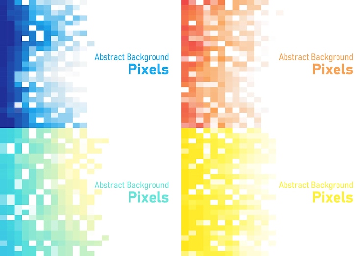 Vector los píxeles abstractos se desintegran patrón de fondo de mosaico geométrico conjunto plantilla de ilustración de vector de degradado de color azul verde amarillo y naranja para papel tapiz cartel sitio web de banner de papel de envolver