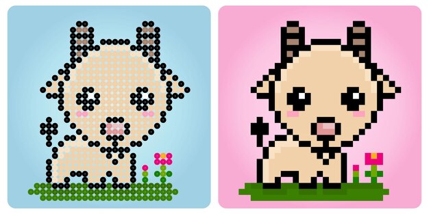 Píxeles de cabra de 8 bits Píxeles de animales para activos de juegos y patrones de cuentas en ilustraciones vectoriales