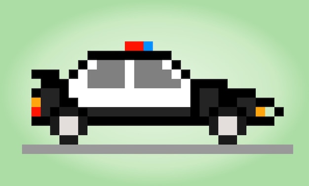 Píxeles de coches de policía de 8 bits para activos de juego y patrones de punto de cruz en ilustraciones vectoriales