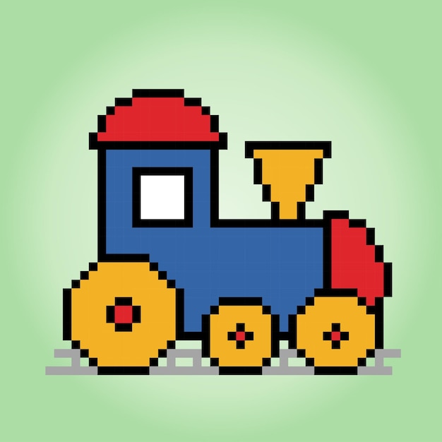 Píxeles de juguetes de tren de píxeles de 8 bits en ilustraciones vectoriales para activos de juegos y patrones de punto de cruz