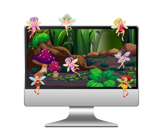 Vector pixie fantasy land en el escritorio de la computadora