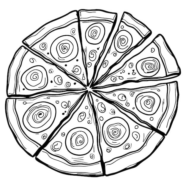 Piza Página para colorear Icono vectorial Ilustración Icono de objeto de comida aislado