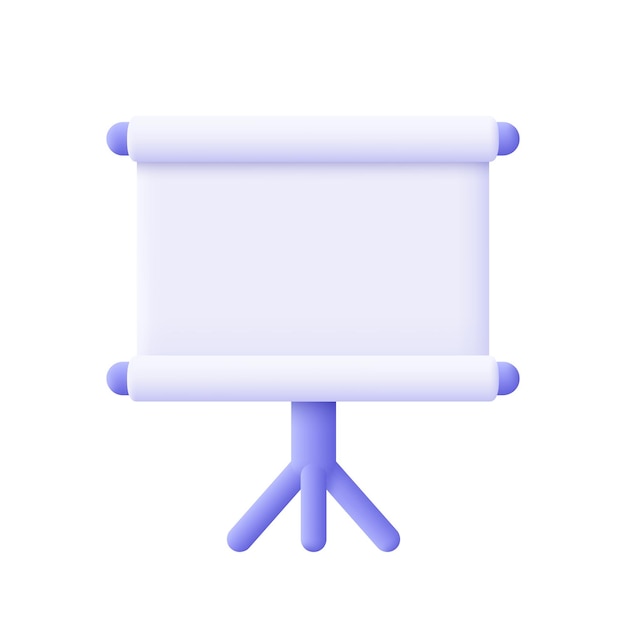 Pizarra blanca en trípode pantalla de proyección tablero de presentación icono vectorial 3d estilo minimalista de dibujos animados