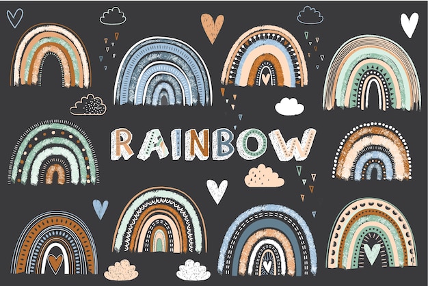 Pizarra Cute Boho Rainbow Elements
