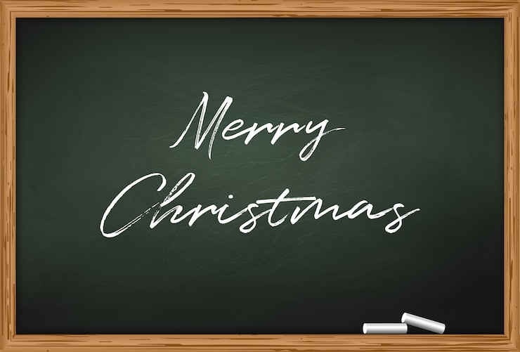 Vector pizarra con dos piezas de tiza e inscripción feliz navidad