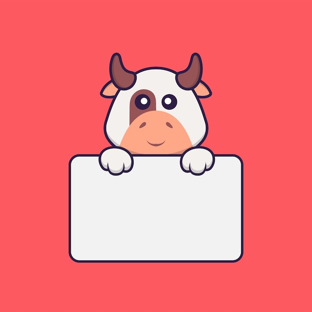 Pizarra de explotación de vaca linda. Concepto de dibujos animados de animales aislado.