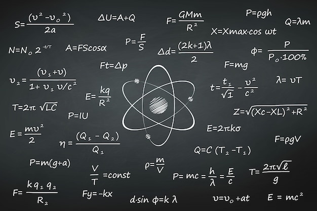 Vector pizarra con fondo de fórmulas de física de ciencia