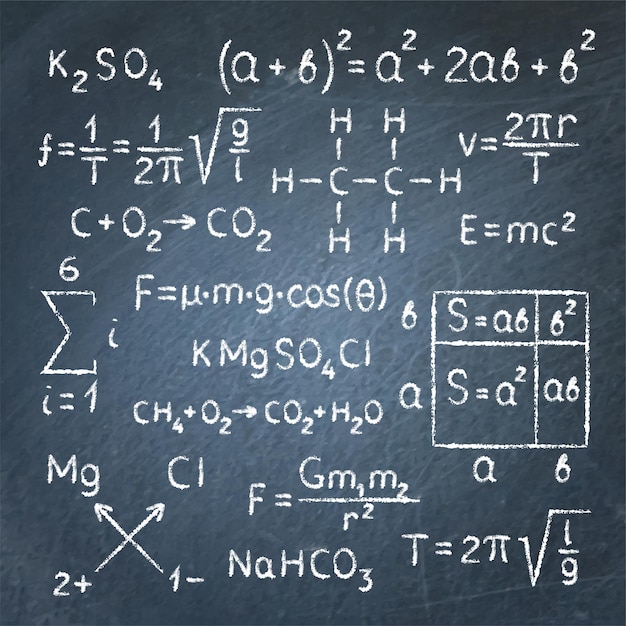 Vector pizarra con fórmulas y ecuaciones científicas