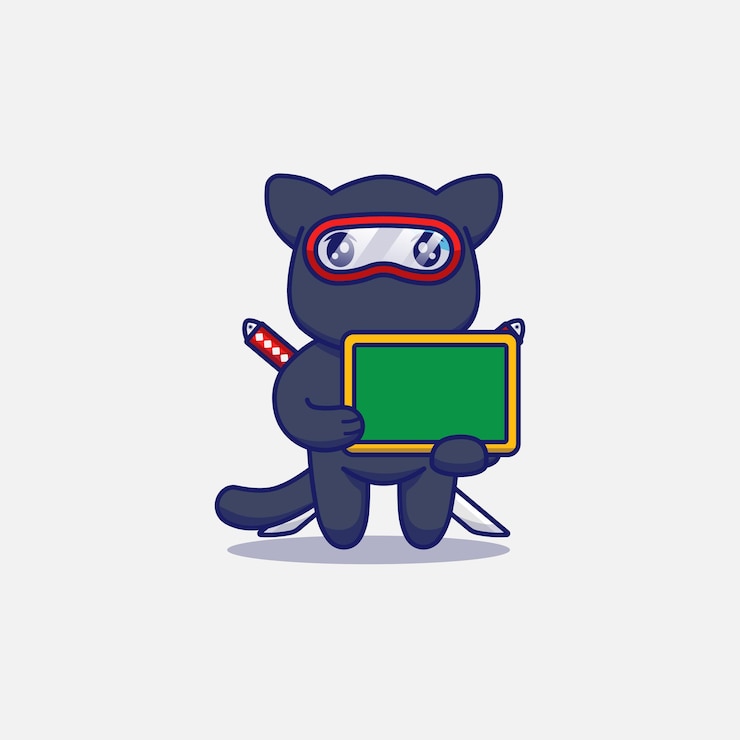Vector pizarra con lindo gato ninja