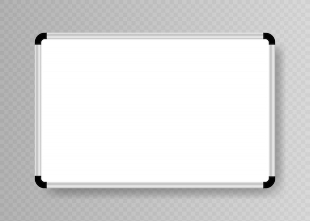 Vector pizarra vacía realista para marcadores aislados sobre fondo transparente. tablero de oficina blanco.