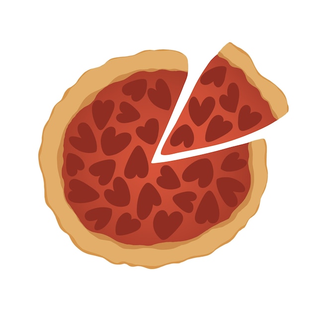 Pizza de amor con rebanada decorada con corazones de salami concepto de ilustración vectorial de comida romántica