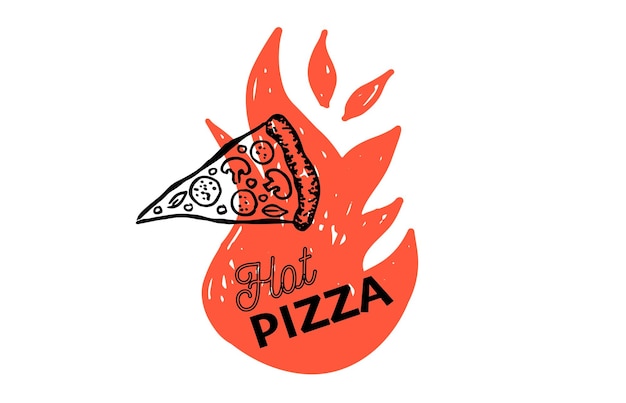 Pizza caliente, ilustraciones dibujadas a mano, vector.