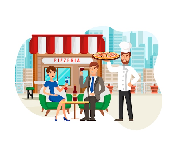 Pizza en la calle Cafe ilustración vectorial plana
