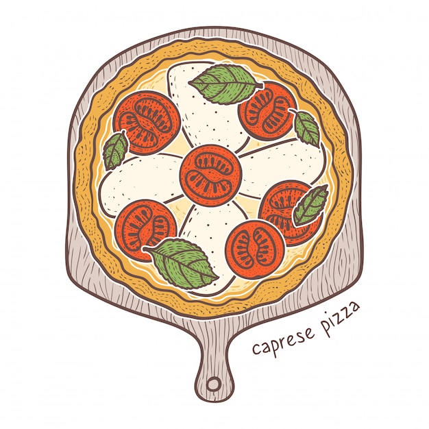 Pizza Caprese, dibujo ilustración