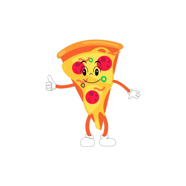 Pizza, caricatura, carácter, moderno, vector, plantilla, conjunto, de, mascota, ilustraciones, comida, objeto, icono