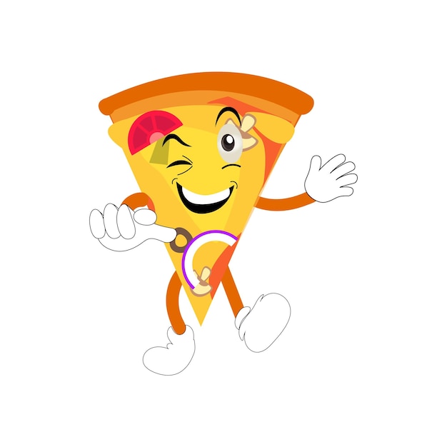 Pizza, caricatura, carácter, moderno, vector, plantilla, conjunto, de, mascota, ilustraciones, comida, objeto, icono