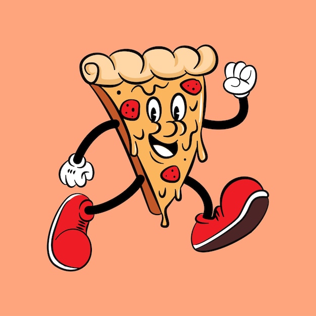 Vector pizza, caricatura, noventa, ilustración