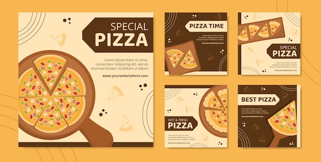 Pizza comida social media ig post plantilla dibujado a mano dibujos animados fondo vector ilustración