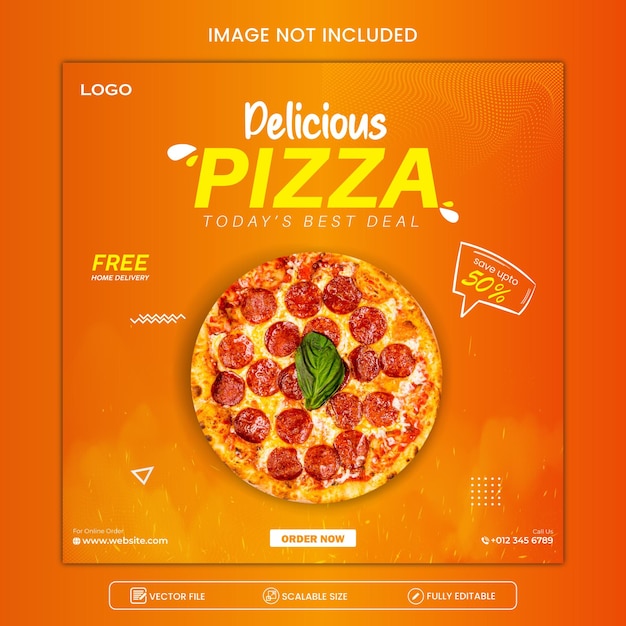 Pizza deliciosa plantilla de banner de redes sociales