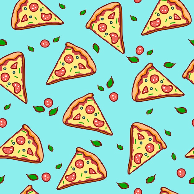 Vector pizza dibujada a mano. doodle pizza de patrones sin fisuras