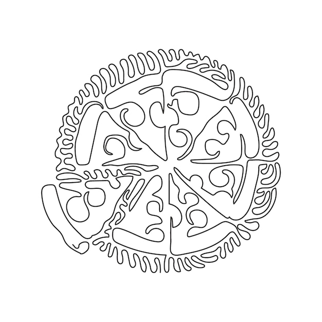 Pizza de dibujo de línea continua única con tomate, queso, salchicha de oliva, vector de diseño de comida rápida
