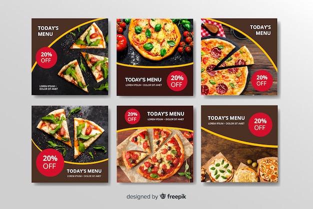 Vector pizza diferentes tipos instagram post collection