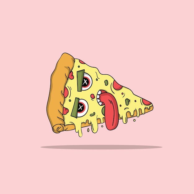 Pizza, enojado, alimento, monstruo, ilustración