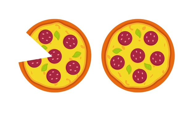 Pizza entera con aderezos de salami Ilustración de comida rápida