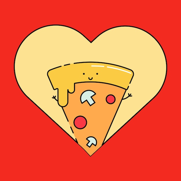 pizza en forma de corazón de amor ilustración del icono de dibujos animados