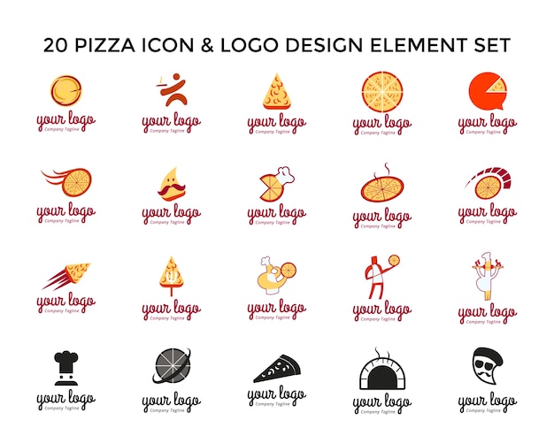 Vector pizza icon logo design set