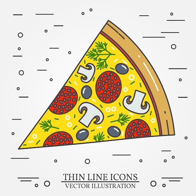 Pizza de icono de línea delgada vectorial para diseño web e inte de aplicaciones