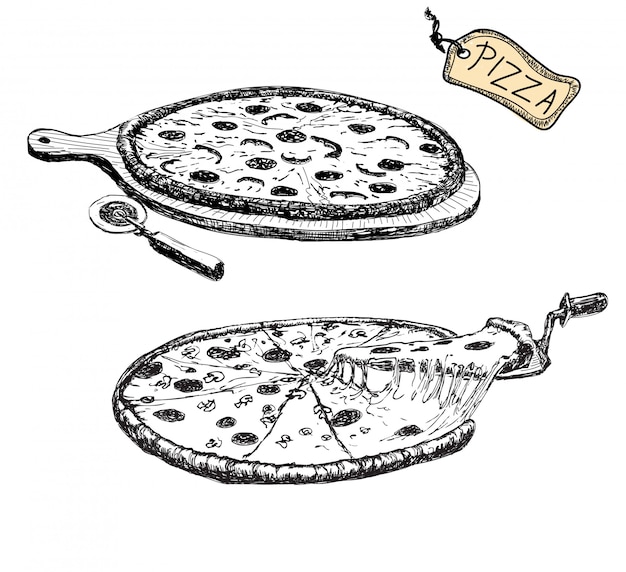 Pizza. Ilustración dibujada a mano