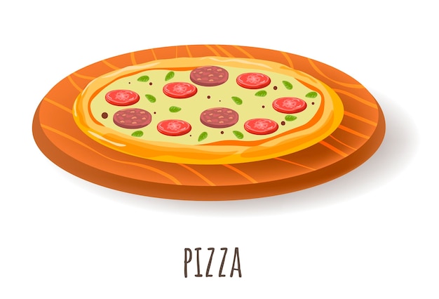 Pizza italiana con pepperoni y rebanadas de tomate