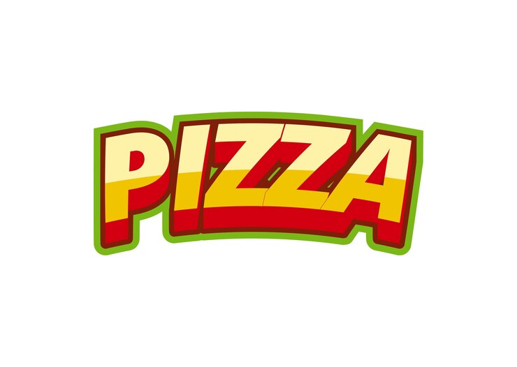 Vector pizza de letras multicolores en estilo pop-art para imprimir y decorar el menú del monstruo. ilustración vectorial.