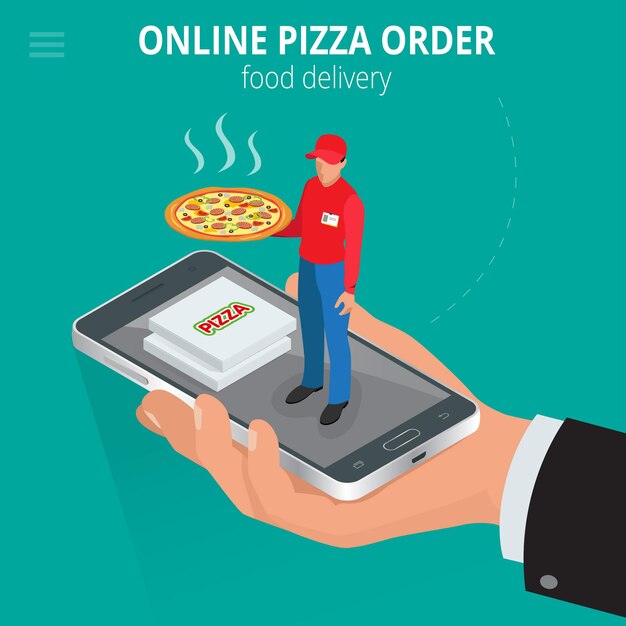 Pizza en línea Concepto de comercio electrónico pedir comida sitio web en línea Servicio de entrega de pizza de comida rápida en línea