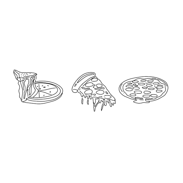pizza, mano, dibujado, garabato, ilustraciones, vector, conjunto