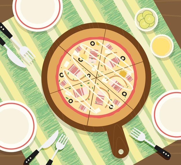una pizza con una pizza en ella y un cortador de pizza en la mesa
