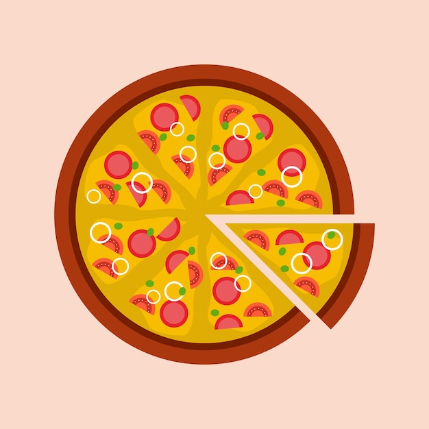 Una pizza a la que le falta una rebanada.